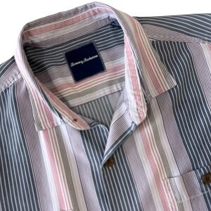 Tommy Bahama Mens Short Sleeve Striped Silk Blend Camp Shirt Size L G